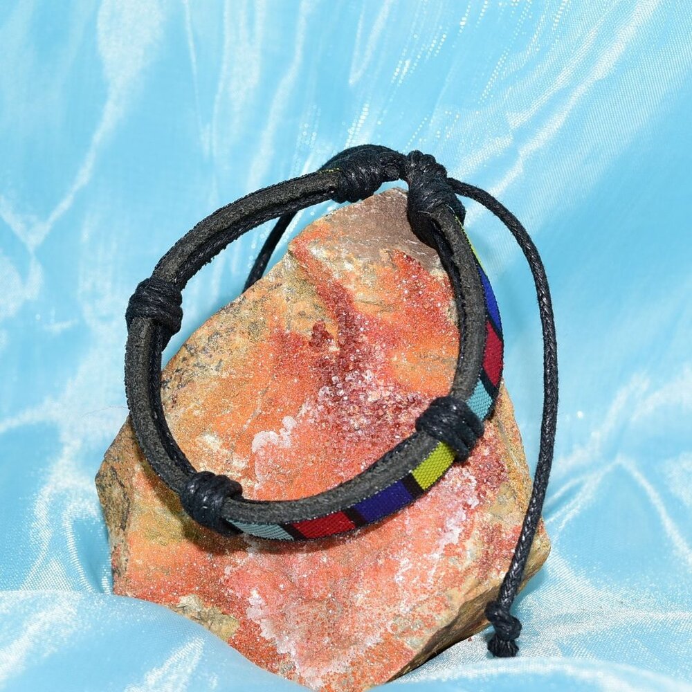 Rey Ribbon Womens Colorblock Tie Bracelet Black Yellow Red Blue Gift Packaged - Picture 2 of 9